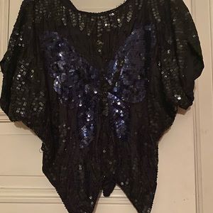 Vintage Sequin Butterfly Blouse 100% Silk